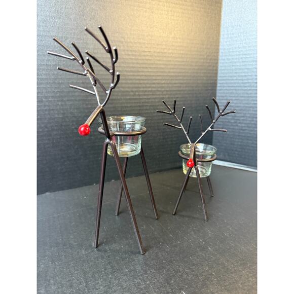 Christmas Set Of Two Iron Reindeer Tea Light Candle Holders - Picture 3 of 9
